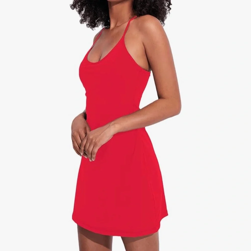 Red Sleeveless Tennis Dress with built in shorts and pockets - Picture 1 of 5